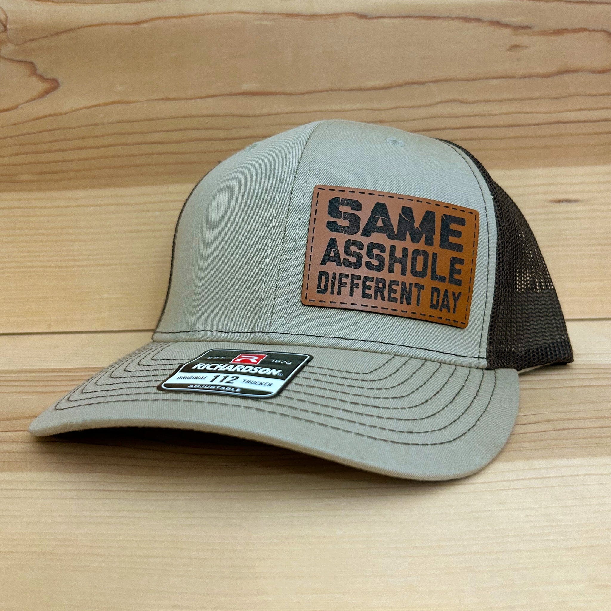 Same Asshole Different Day Hat Headwear Signature Custom Works Khaki/Coffee Hat with Rawhide Patch 