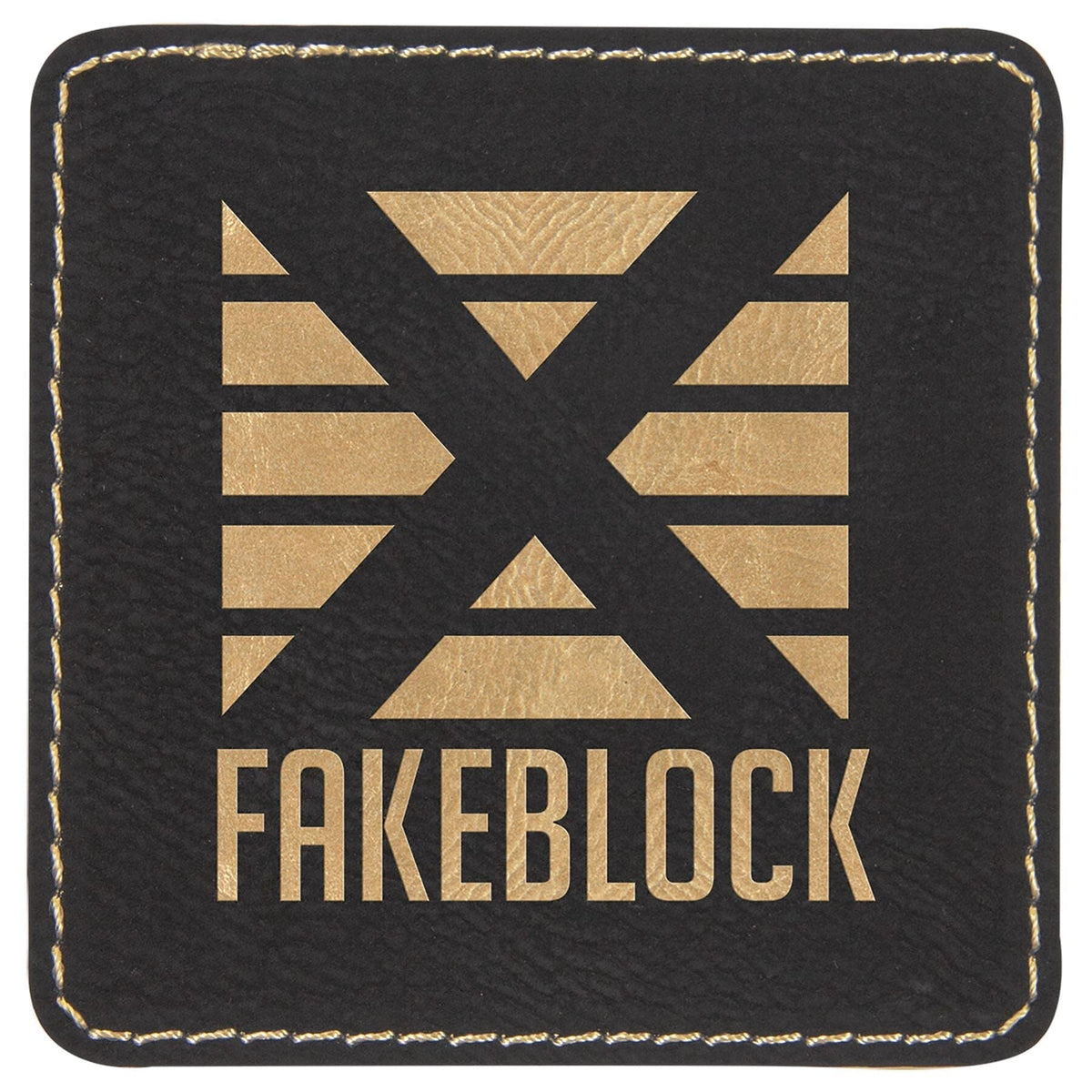 Square Patch w/Adhesive, 3" x 3", Laserable Leatherette Signature Cutouts Black/Gold 