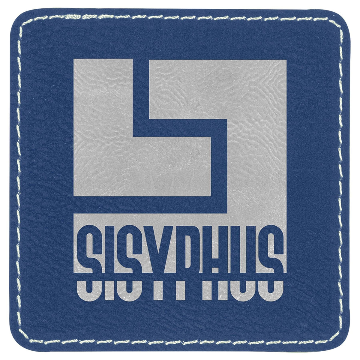 Square Patch w/Adhesive, 3" x 3", Laserable Leatherette Signature Cutouts Blue/Silver 