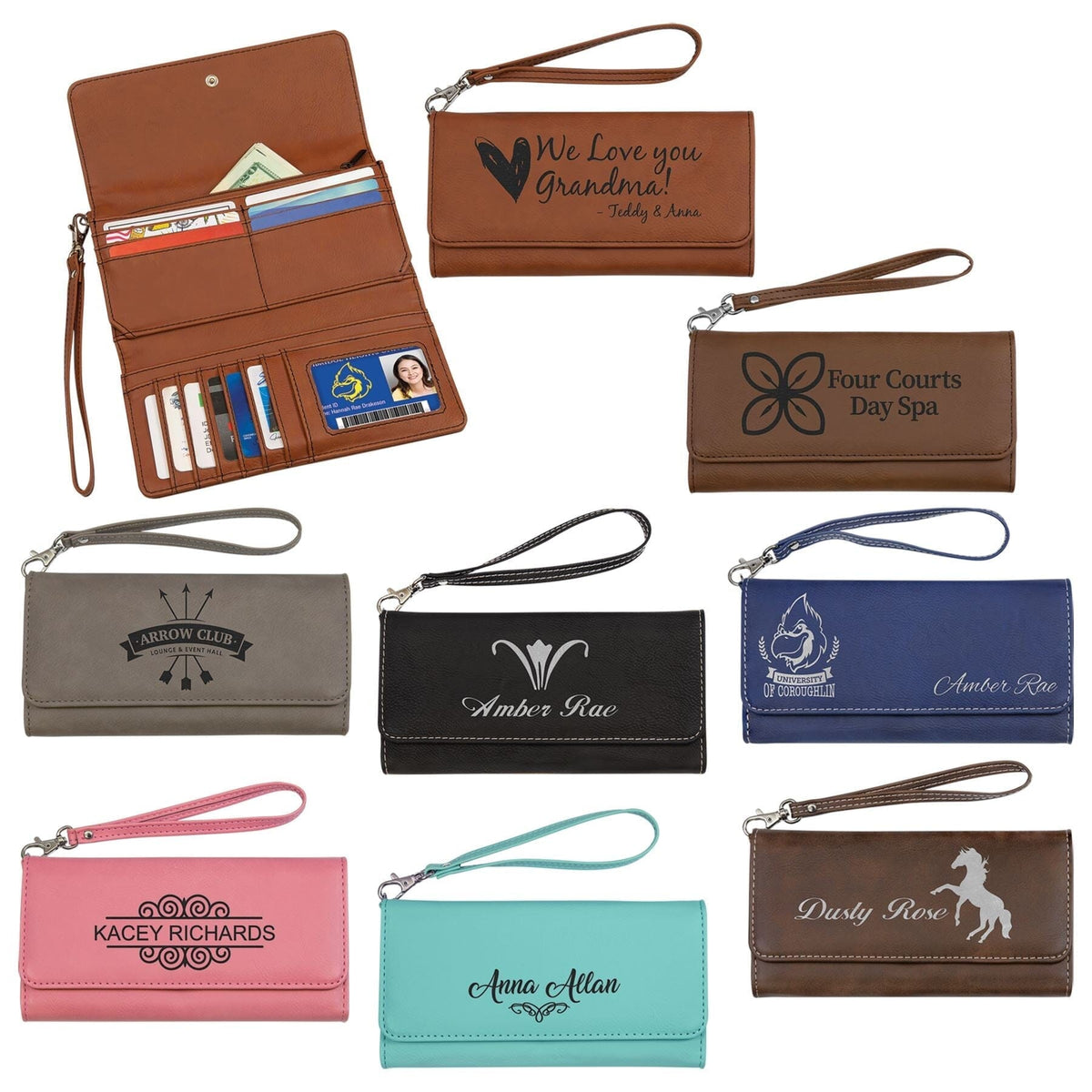 Wallet w/Strap, Laserable Leatherette Signature Cutouts 