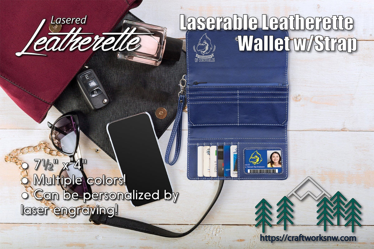 Wallet w/Strap, Laserable Leatherette Signature Cutouts 