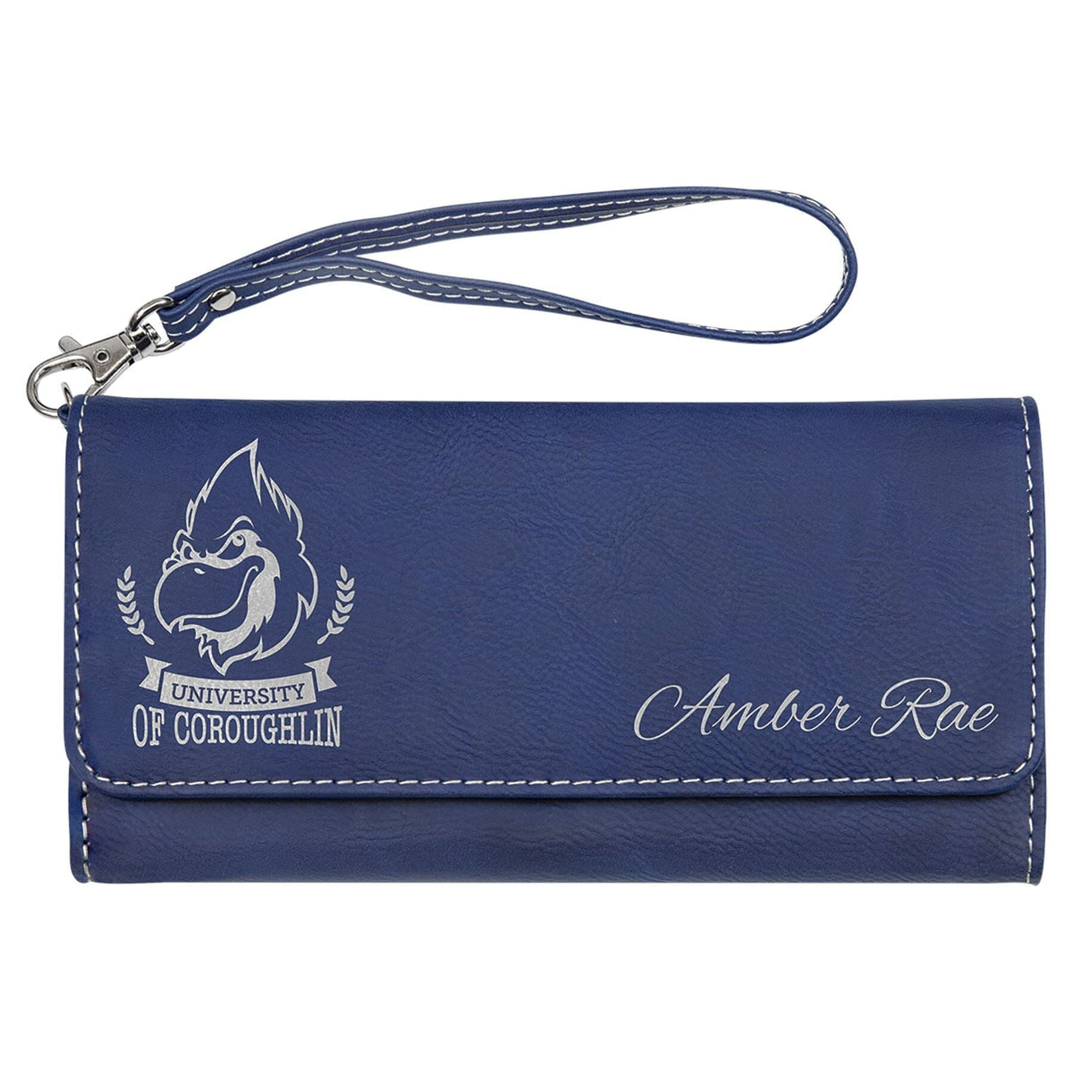 Wallet w/Strap, Laserable Leatherette Signature Cutouts Blue/Silver 