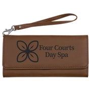 Wallet w/Strap, Laserable Leatherette Signature Cutouts Dark Brown/Black 