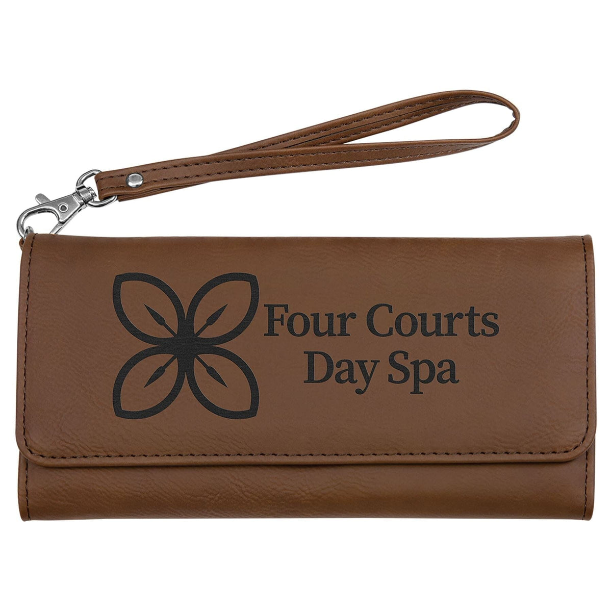 Wallet w/Strap, Laserable Leatherette Signature Cutouts Dark Brown/Black 