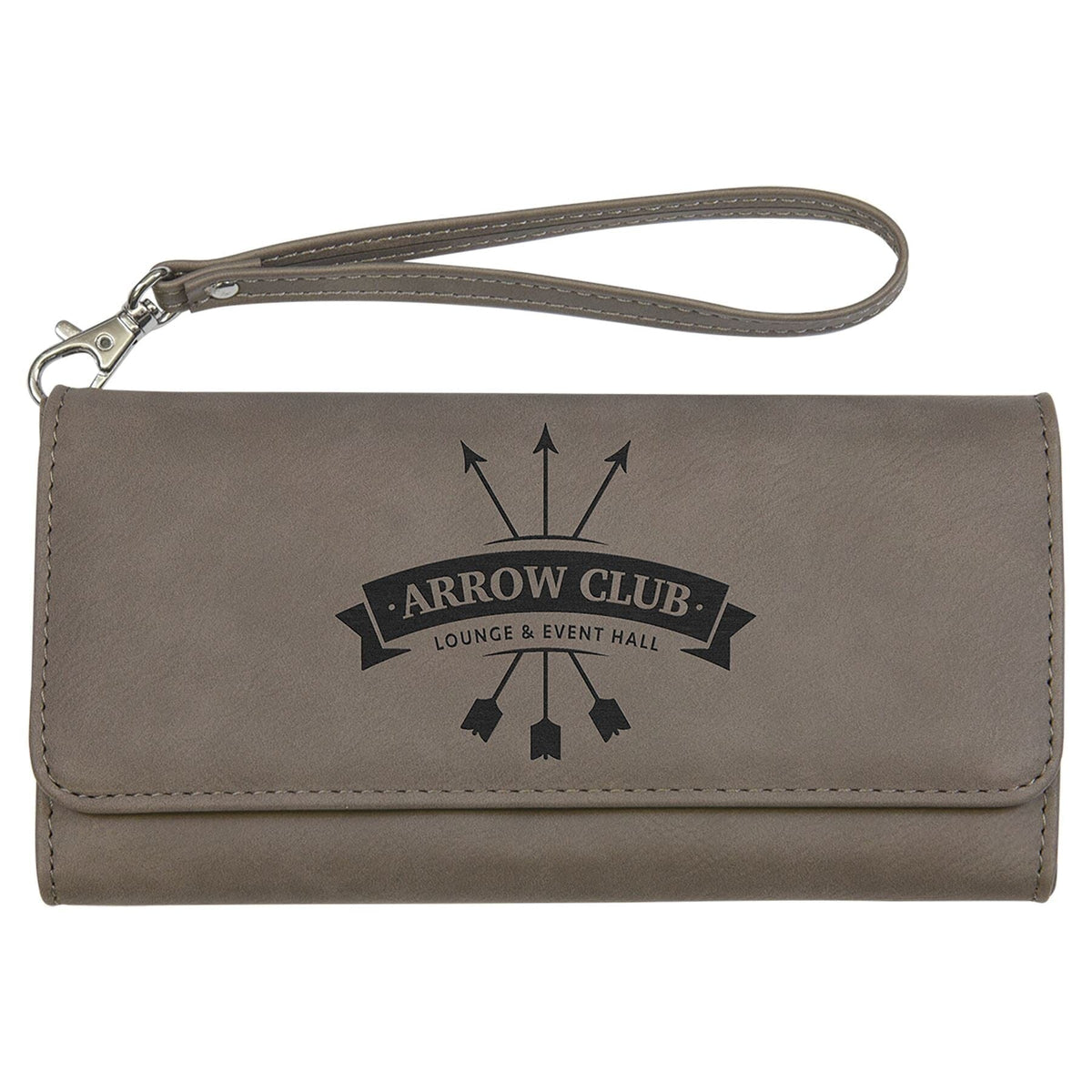Wallet w/Strap, Laserable Leatherette Signature Cutouts Gray/Black 