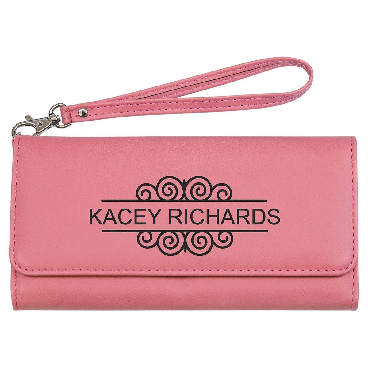 Wallet w/Strap, Laserable Leatherette Signature Cutouts Pink/Black 