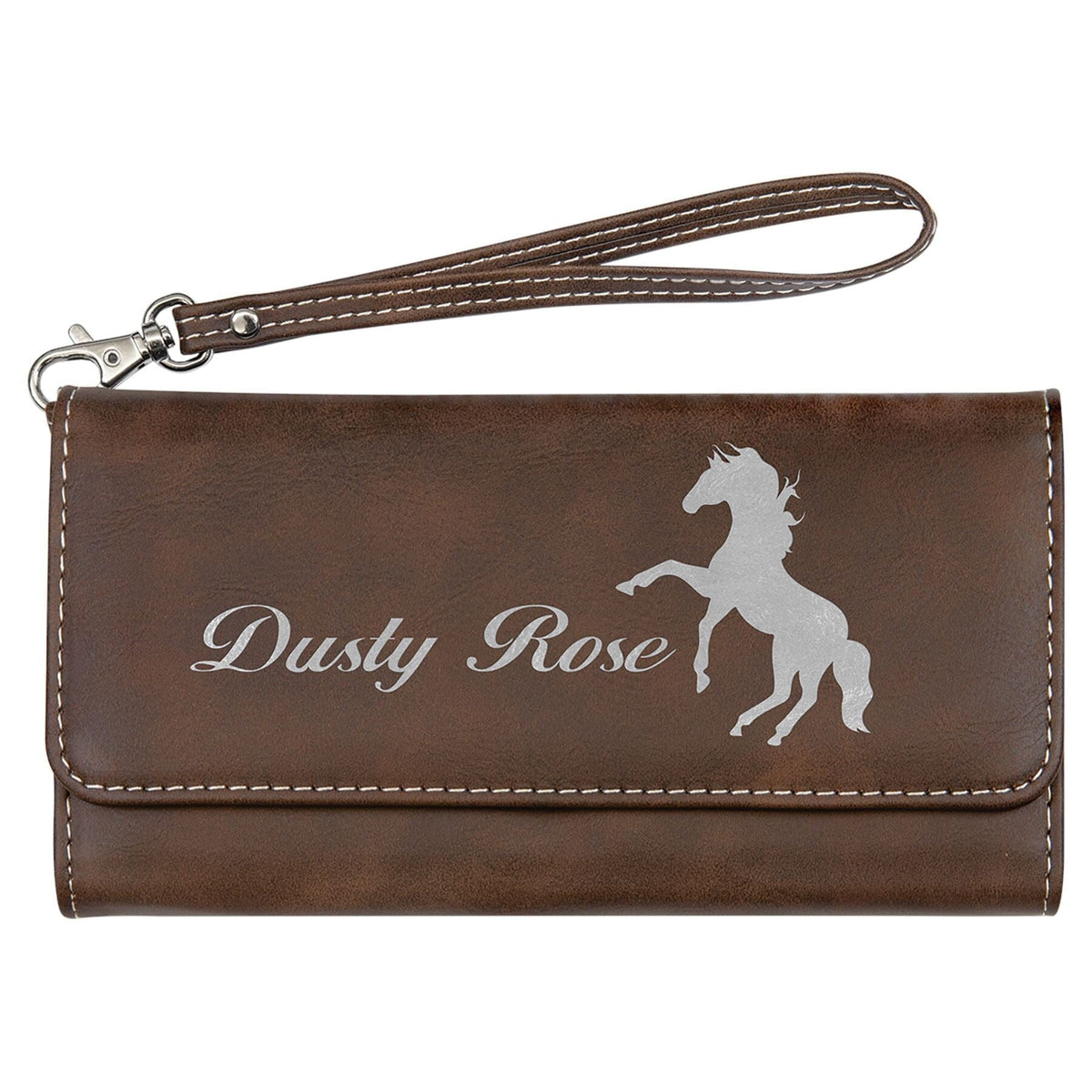 Wallet w/Strap, Laserable Leatherette Signature Cutouts Rustic/Silver 