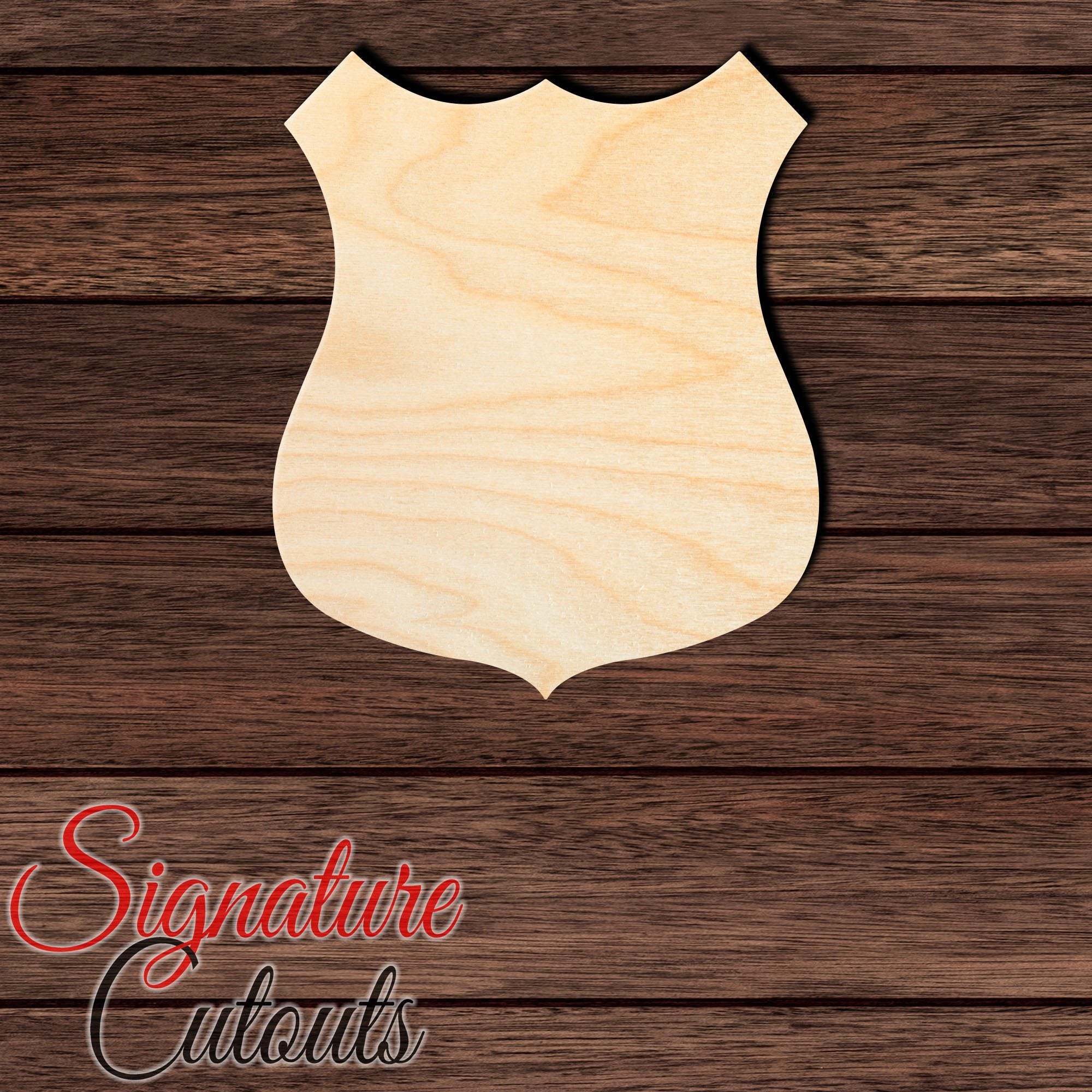 Badge - Shield 018 Shape Cutout in Wood, Acrylic or Acrylic Mirror - Signature Cutouts