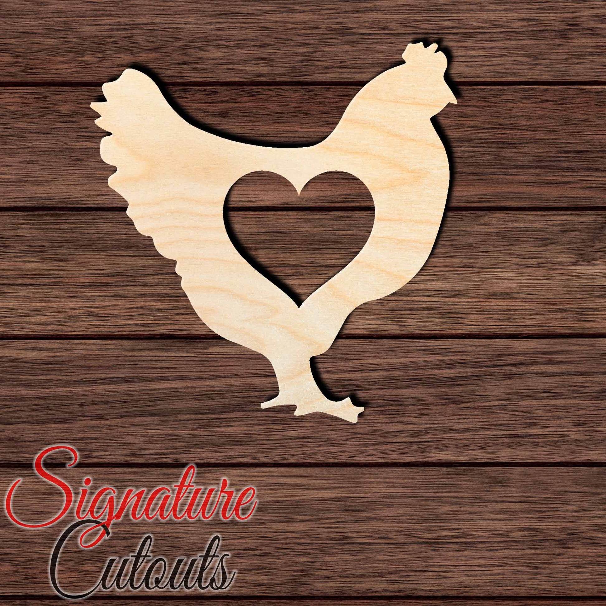 Chicken with Heart 001 Shape Cutout in Wood, Acrylic or Acrylic Mirror - Signature Cutouts