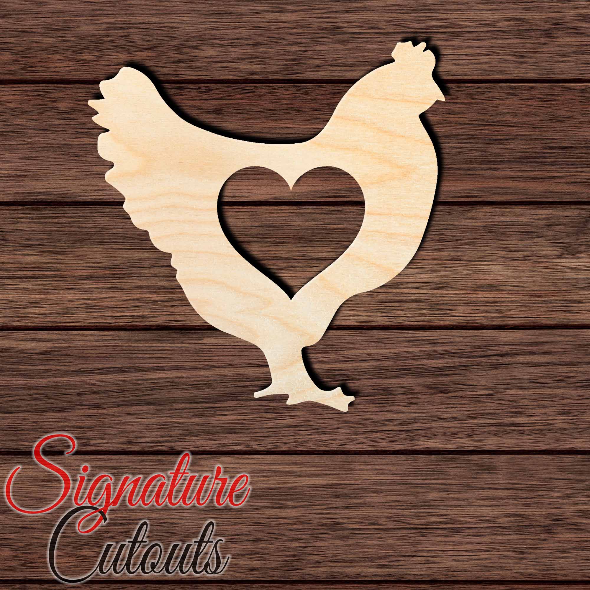 Chicken with Heart 001 Shape Cutout in Wood, Acrylic or Acrylic Mirror - Signature Cutouts