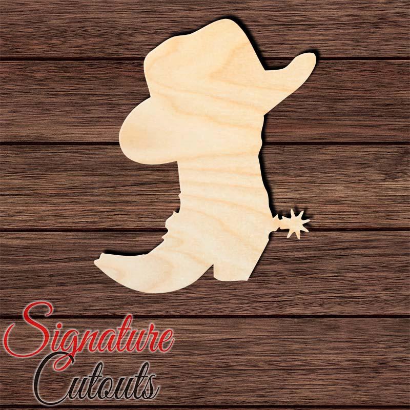 Cowboy Boot - Hat 002 Unfinished Shape Cutout in Wood, Acrylic or Acrylic Mirror - Signature Cutouts