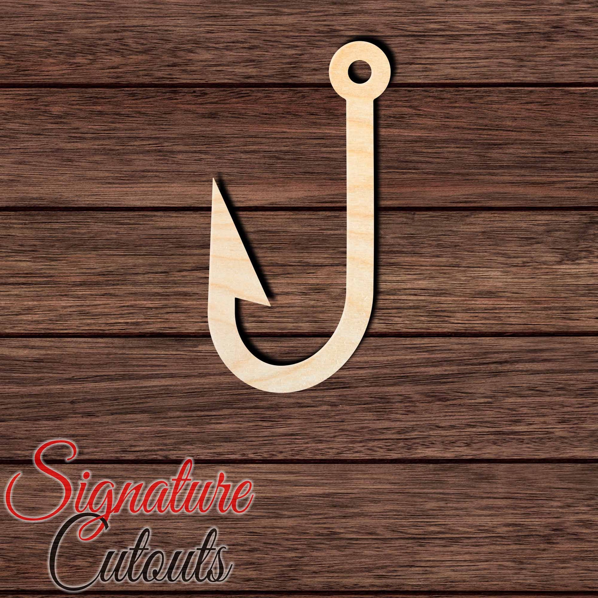 Fishing Hook 001 Shape Cutout in Wood, Acrylic or Acrylic Mirror - Signature Cutouts