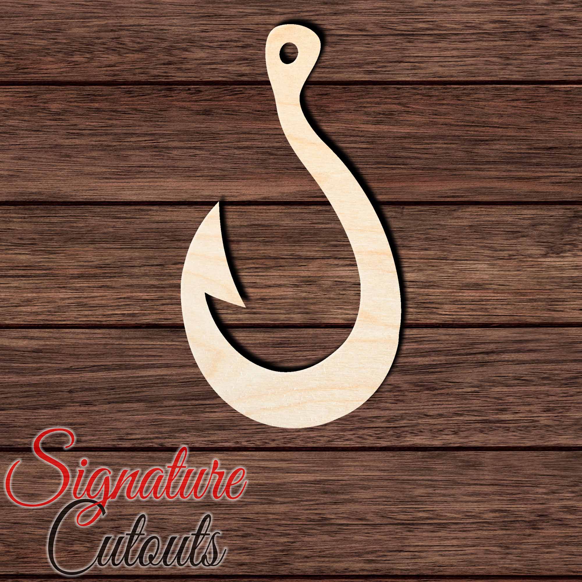 Fishing Hook 002 Shape Cutout in Wood, Acrylic or Acrylic Mirror Craft Shapes & Bases Signature Cutouts 
