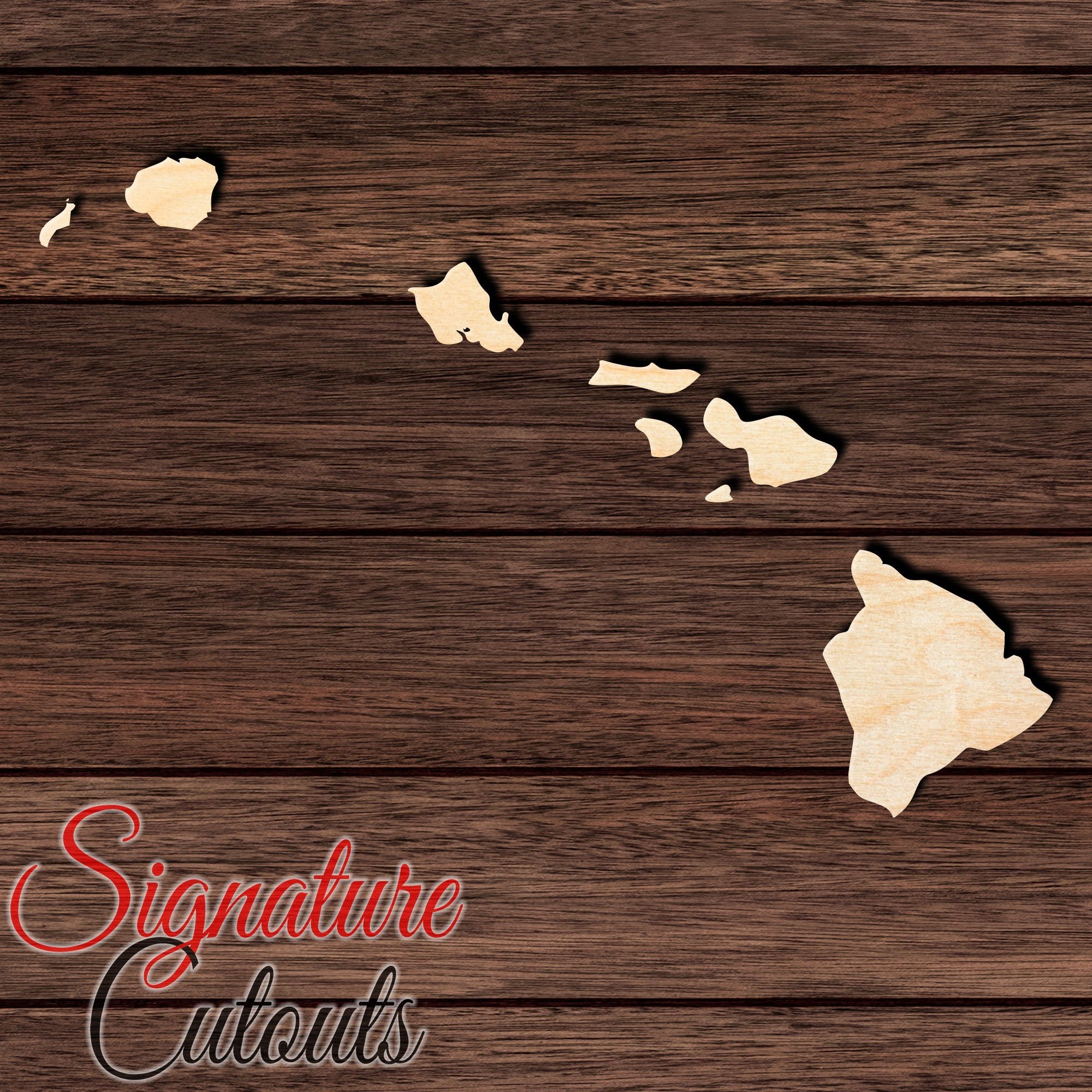 Hawaii State Shape Cutout in Wood, Acrylic or Acrylic Mirror - Signature Cutouts