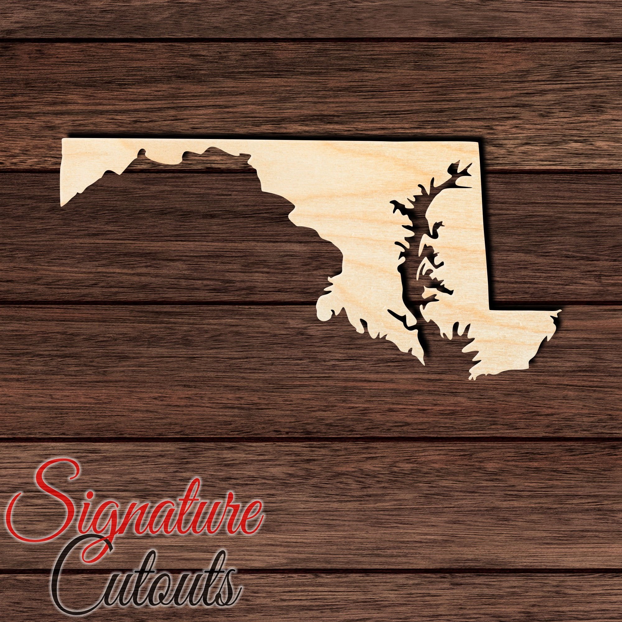 Maryland State Shape Cutout in Wood, Acrylic or Acrylic Mirror - Signature Cutouts