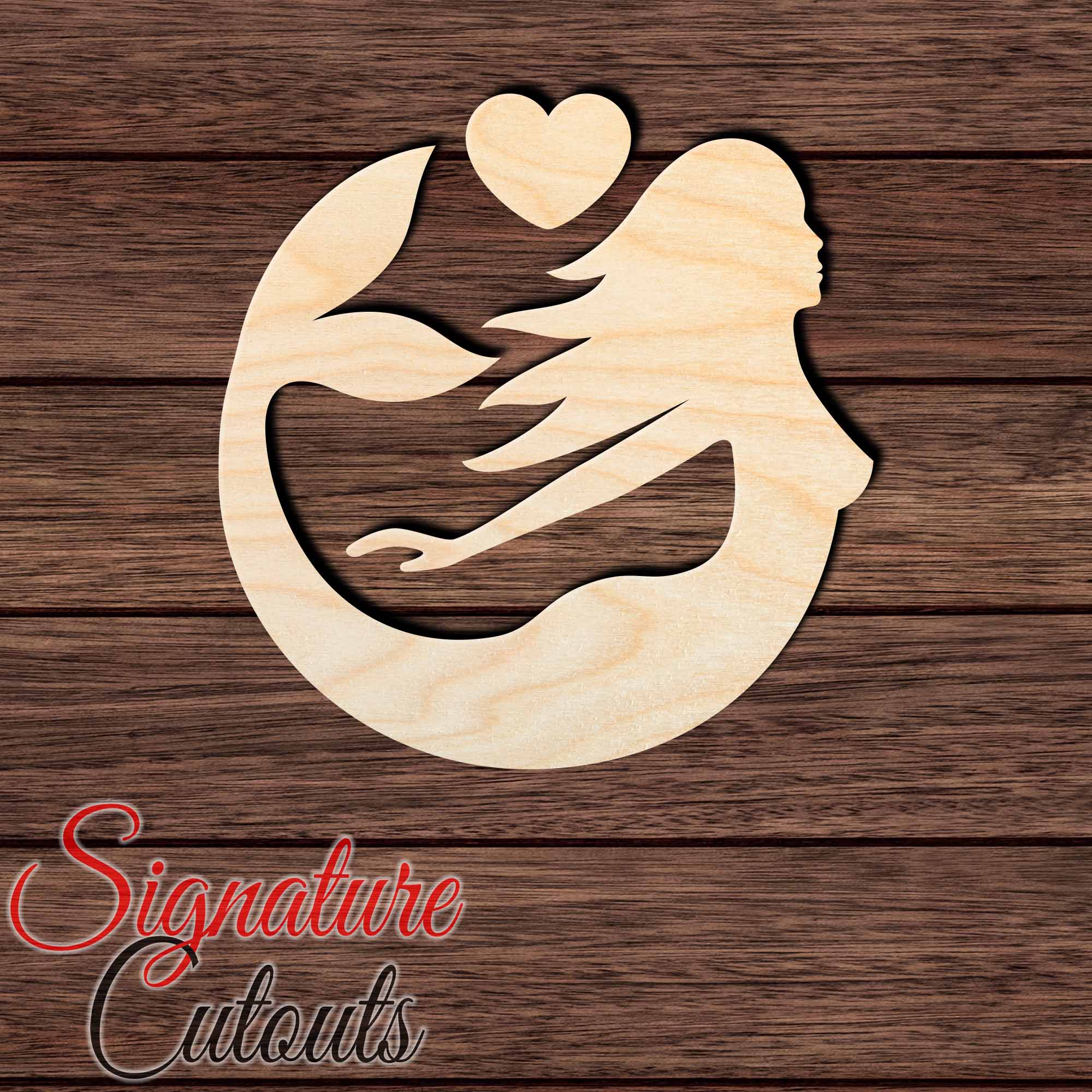 Mermaid 009 With Heart Shape Cutout in Wood, Acrylic or Acrylic Mirror - Signature Cutouts