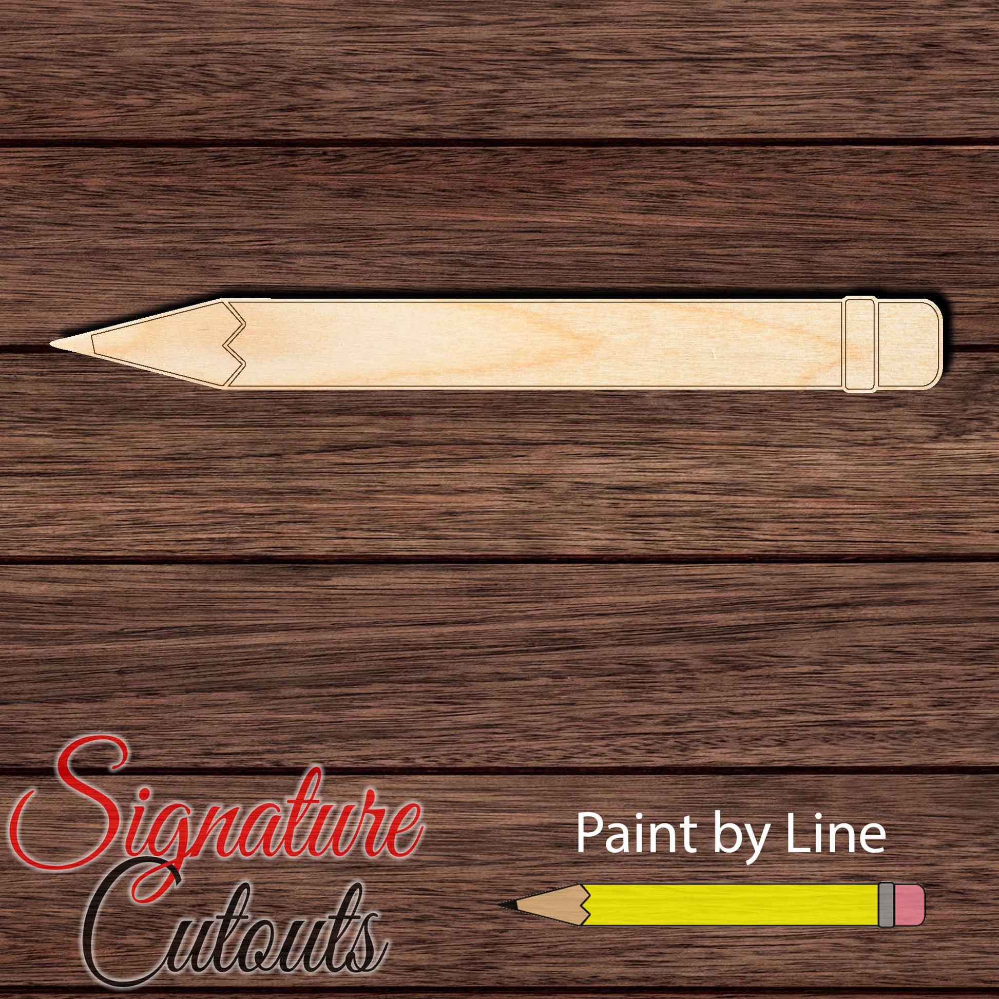 Pencil 002 Shape Cutout in Wood, Acrylic or Acrylic Mirror Craft Shapes & Bases Signature Cutouts 