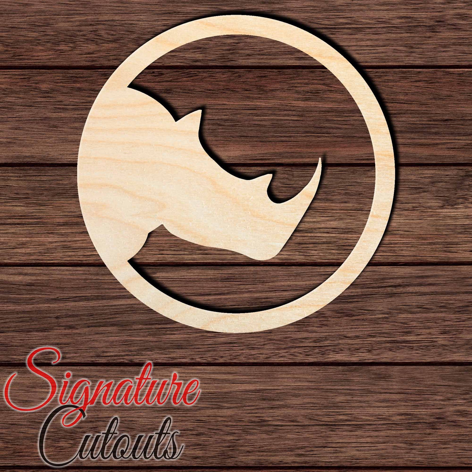 Rhino with Circle 001 Shape Cutout in Wood, Acrylic or Acrylic Mirror - Signature Cutouts
