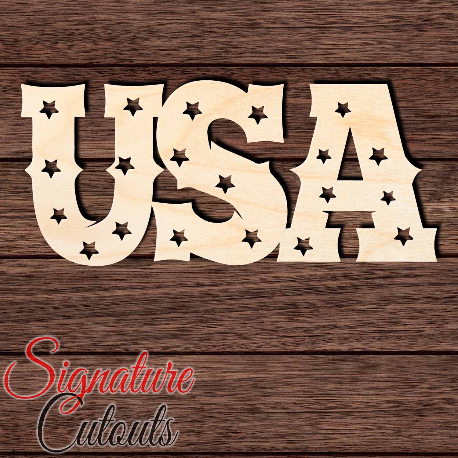 USA with Stars 002 Shape Cutout in Wood, Acrylic or Acrylic Mirror - Signature Cutouts