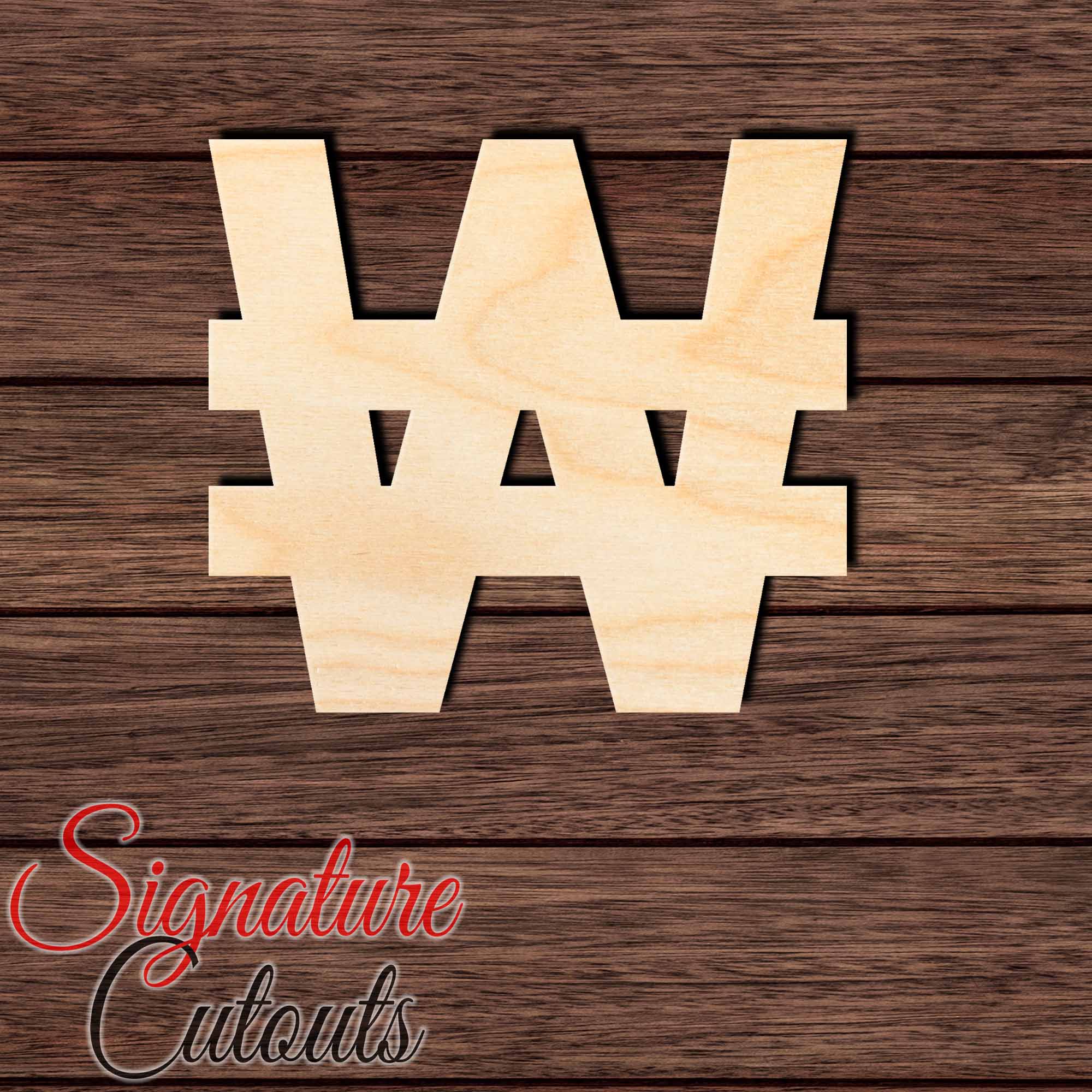 Won Symbol 001 Shape Cutout in Wood, Acrylic or Acrylic Mirror - Signature Cutouts